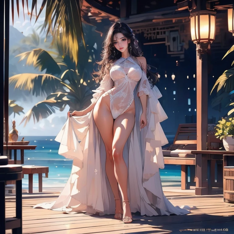 (masterpiece: 1.2, best quality), (full body), See-through clothing, wide-brimmed hat, strappy sandals, Accessories: shell necklace, Hair: loose beach waves, Makeup: natural, glowing skin, Demeanor: relaxed , carefree, free-spirited, Location: beach, resort, open-air festival, beautiful small tits, full body, Jean-Baptiste Monge style, close-up, beautiful woman in the water on the beach, splashes, magic lights, WLOP , Artgerm and James Jean , by Pascal Blanche Rutkowski, Repin Artstation, Art of Aquirax, 8k, epic, sharp focus, hyper realistic painting, detailed character design concept art, matte painting, beautiful Caucasian girl closeup full body painting oil painting, reddish stormy sunset sky, rough abstract waves, concept art, skin wet with water, water drops, bubbles and wavy foam, digital art, glowing, cinematic, perfect glowing big eyes, filigree, surreal, fantasy , goddess of the sea, volumetric lighting", "Best Quality" , "Masterpiece, Sakimichan-style girl art, slight smile, pubic hair view, 1 sexy girl in transparent beachwear, bare breasts, open transparent T-shirt, tattoos of mandala and flowers, best quality, long curly black hair, long cascading hair, long curly hair, transparent bikini, black bikini, beautiful girl in short bikini beautiful pubic sight,