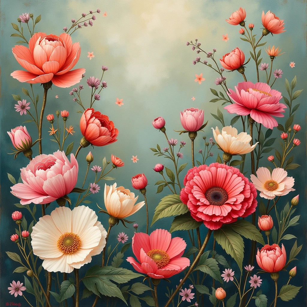 cute and beautiful floral pattern, oil painting, beautiful and unique, colorful, high definition, ultra quality, masterpiece