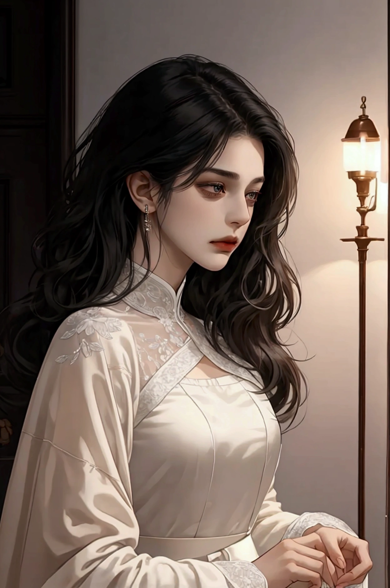 Girl with long straight black hair and brown eyes, beautiful, thin, flat, tall, girl with long straight black hair and brown eyes wearing businessman uniform, beautiful, thin, flat, tall, girl with long straight black hair and brown eyes wearing businessman uniform, beautiful, thin, flat, tall, businessman uniform slit, tight skirt woman, (( White sheer blouse,)), underwear bite, sexy pose, lower body slender