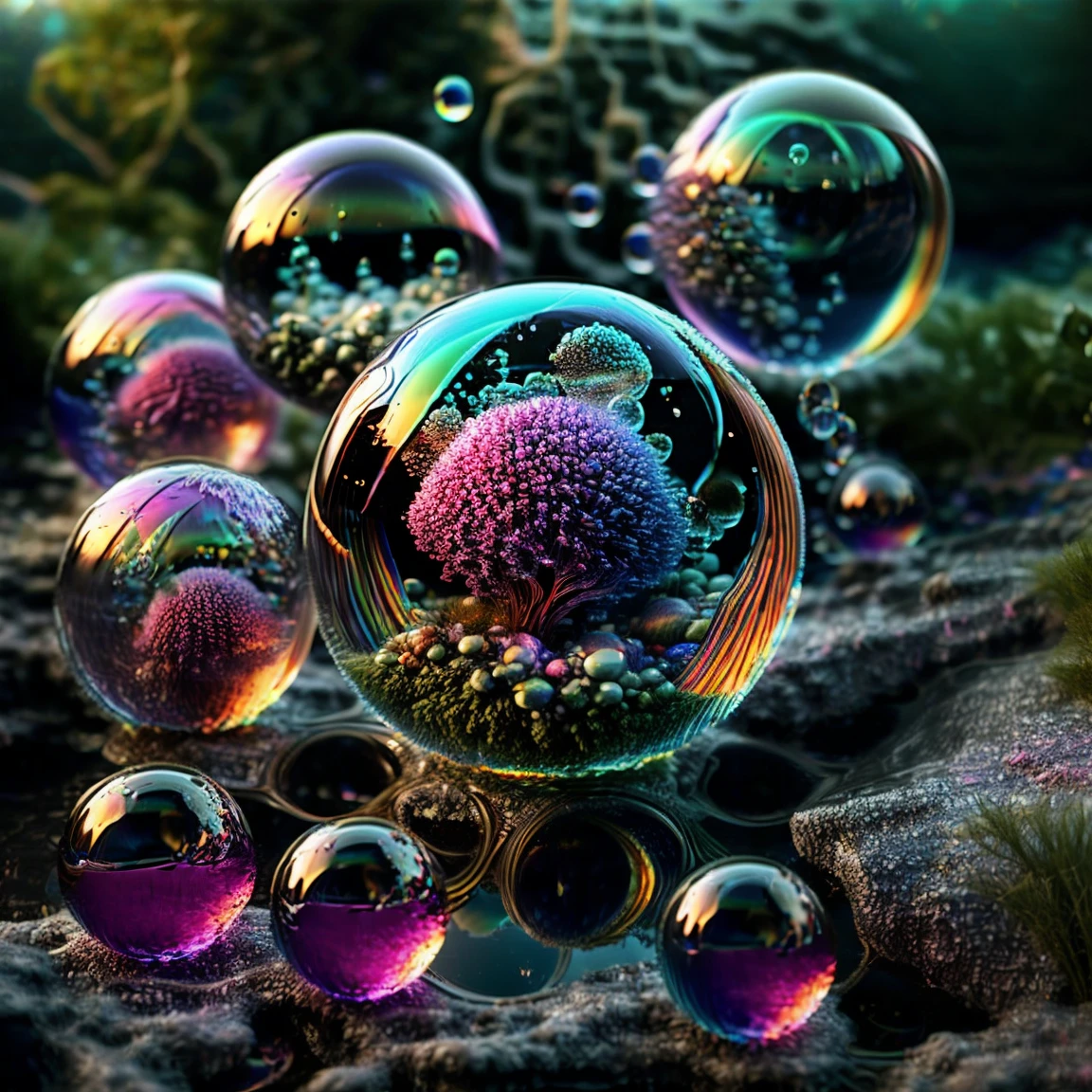  3dglass-like environment,shimmering glass bubbles morphing out of swirling colors, neon colors twisted through glass orbs and melting to drip into glass spheres, colored liquid fizzing to the ground, glowing light and reflecting,4d mandelbulb psychedelic landscape, depth of field,award winning masterpiece,pixel art, portrait,photography,photorealistic,hyperdetailed, glassmorphism,sparkle,God rays,optical illusion,rotational symmetry,reflective light,overexposure,backlighting,symmetrical reflective bubbles and spheres,extremely detailed bubbles and spheres,swirling spirals and vortex,bright vibrant colors popping out from 3d glass spheres,psychedelic underwater brightness glowing with neon colors,glowing colors twist creating holograms. Within a black abyss Intense bright, colorful, perfectly symmetrical glass globes criss crossed back and forth with different colors of laser lights contrasting the glowing light of fizzy liquid within the glass. Stark contrast between bright light colors and dark. photorealistic, cinematic photography, cinematic lighting, cinematic portrait, portrait photography, realistic, realism, ultra detailed, UHDR, full focus, highest quality, hyperrealistic,3D Rendering, 8K Octane, Cinematic, Cinematography, Digital Art, Photorealistic, Pixel Art, Pixel Assets, Depth Of Field, Best Quality, Award Winning, MasterpieceWithin a black abyss Intense bright, colorful, perfectly symmetrical glass globes criss crossed back and forth with different colors of laser lights covering the circumstances of the globes and contrasting the glowing light of acidzlime within the glass. Smaller spheres of glass in luminescent neon pink and neon green liquid fizzing and overflowing with acidic bubbles and emptying out into reflective glass orbs that melt and drip vibrant colorful symetrical patterns that cover the ground and merge together in a quilt of intricate and complex designs. High fantasy, magical effects, hypperrealistic, hyper detailed, very aesthetic.