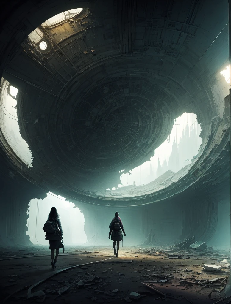 close up view of a (sks woman:1) walking inside an abandoned space station,
sci-fi, horror, intricate details, high contrast,
(artwork by Beksinski, methurlant),
