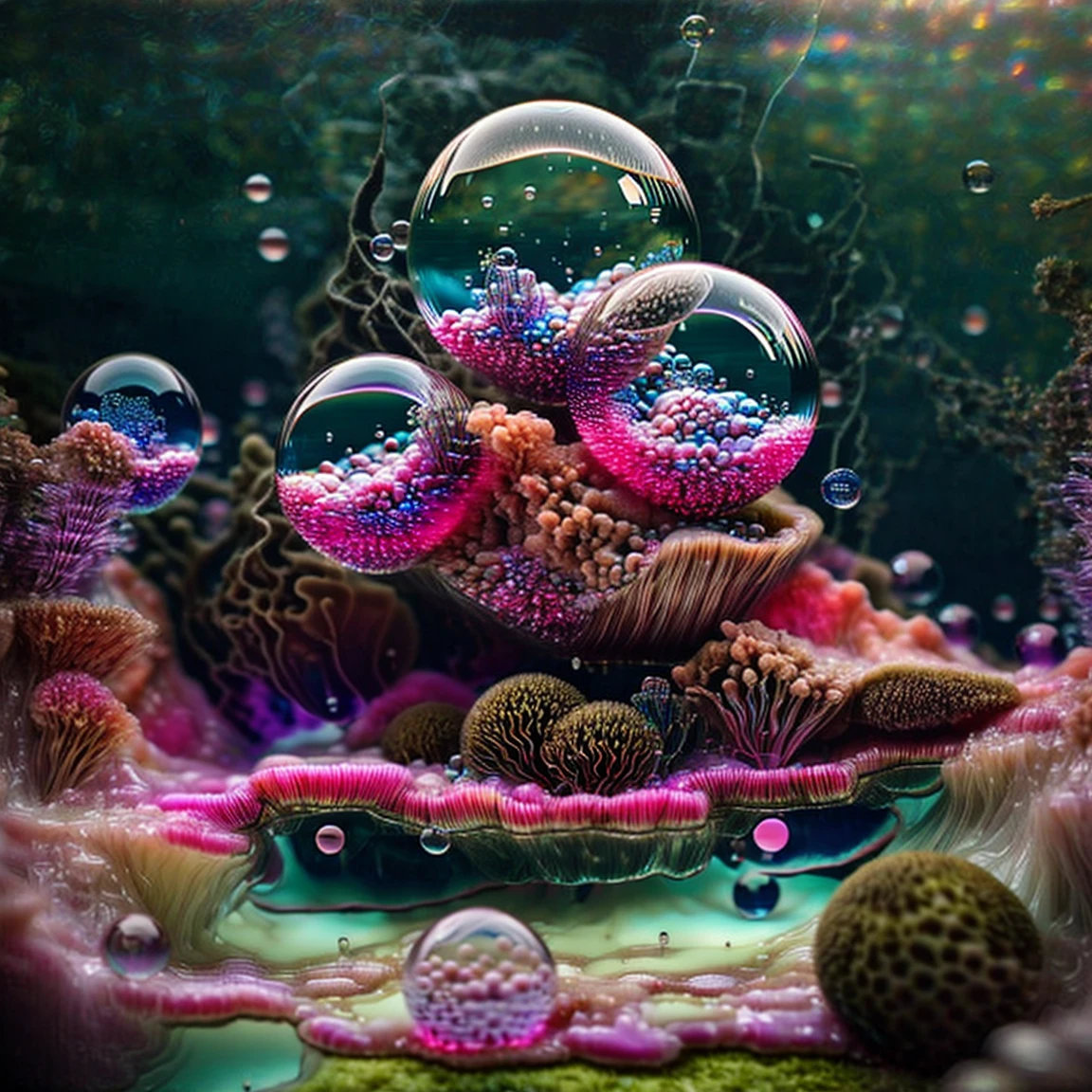  3dglass-like environment,shimmering glass bubbles morphing out of swirling colors, neon colors twisted through glass orbs and melting to drip into glass spheres, colored liquid fizzing to the ground, glowing light and reflecting,4d mandelbulb psychedelic landscape, depth of field,award winning masterpiece,pixel art, portrait,photography,photorealistic,hyperdetailed, glassmorphism,sparkle,God rays,optical illusion,rotational symmetry,reflective light,overexposure,backlighting,symmetrical reflective bubbles and spheres,extremely detailed bubbles and spheres,swirling spirals and vortex,bright vibrant colors popping out from 3d glass spheres,psychedelic underwater brightness glowing with neon colors,glowing colors twist creating holograms. Within a black abyss Intense bright, colorful, perfectly symmetrical glass globes criss crossed back and forth with different colors of laser lights contrasting the glowing light of fizzy liquid within the glass. Stark contrast between bright light colors and dark. photorealistic, cinematic photography, cinematic lighting, cinematic portrait, portrait photography, realistic, realism, ultra detailed, UHDR, full focus, highest quality, hyperrealistic,3D Rendering, 8K Octane, Cinematic, Cinematography, Digital Art, Photorealistic, Pixel Art, Pixel Assets, Depth Of Field, Best Quality, Award Winning, MasterpieceWithin a black abyss Intense bright, colorful, perfectly symmetrical glass globes criss crossed back and forth with different colors of laser lights covering the circumstances of the globes and contrasting the glowing light of acidzlime within the glass. Smaller spheres of glass in luminescent neon pink and neon green liquid fizzing and overflowing with acidic bubbles and emptying out into reflective glass orbs that melt and drip vibrant colorful symetrical patterns that cover the ground and merge together in a quilt of intricate and complex designs. High fantasy, magical effects, hypperrealistic, hyper detailed, very aesthetic.