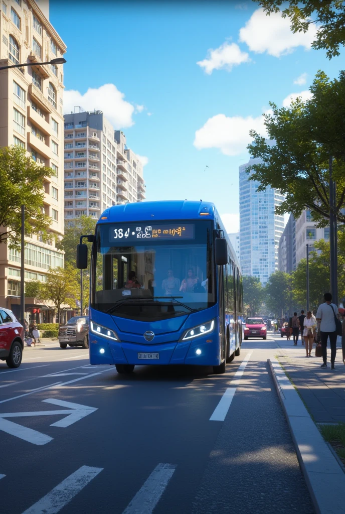 
bus, street, busy traffic, city, daytime, vehicles, asphalt road, trees, buildings, people, urban scene, sunlight, public transportation, wheels, traffic lights, large vehicle, blue sky , aidmagta6,
 detailmaximizer
,midjourneyv6.1,aidmaHyperrealism