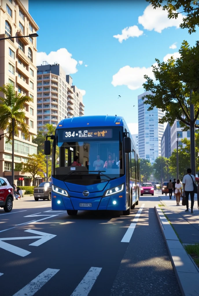 
bus, street, busy traffic, city, daytime, vehicles, asphalt road, trees, buildings, people, urban scene, sunlight, public transportation, wheels, traffic lights, large vehicle, blue sky , aidmagta6,
 detailmaximizer
,midjourneyv6.1,aidmaHyperrealism