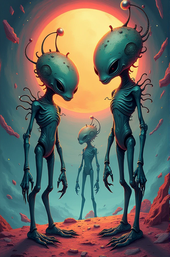 Create a cartoon of a species of humans that developed a symbiotic relationship with an alien life form or genetically modified microorganisms, which gives them additional capabilities such as better immunity or enhanced sensory abilities.

