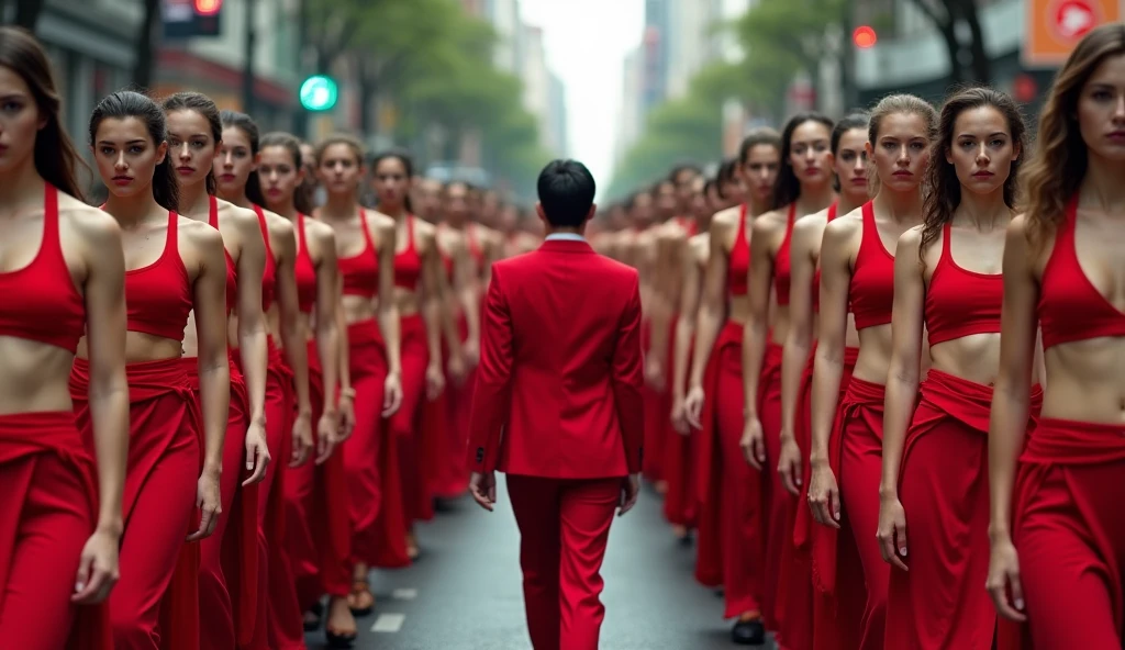 1boy、Photo Quality、Cute handsome man、Mash Hair、Japanese male, 、Completely naked、Full nudity、erection、Huge penis、Highest quality、Realistic、beautiful、On the road、Surrounded and stared at by women in dresses、Back view、On the road