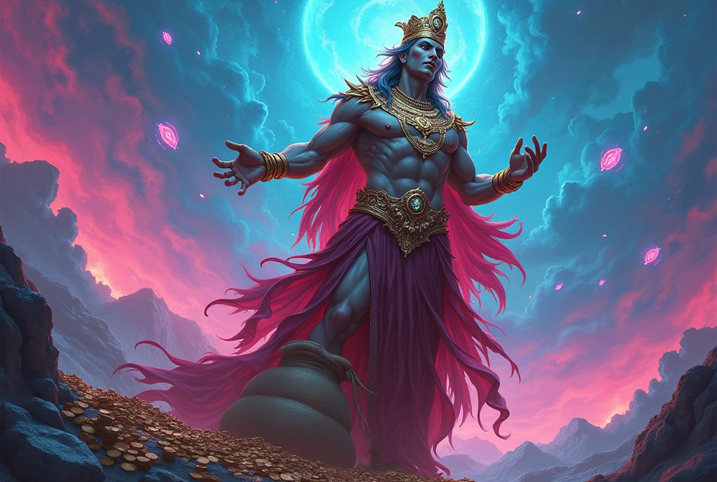 （highly details：1.3），malefocus，Purple skin，musculous，powerful posing，choker necklace，（（detailed faces and eyes：1.3）），Hyper-detailing，（A high resolution：1.1），best qualtiy，（tmasterpiece：1.3），cinmatic lighting，The sun shines overhead，Meditation and emptiness，Lotus flowers all over the body，holding trident🔱，Solemn, 8k , high detailed