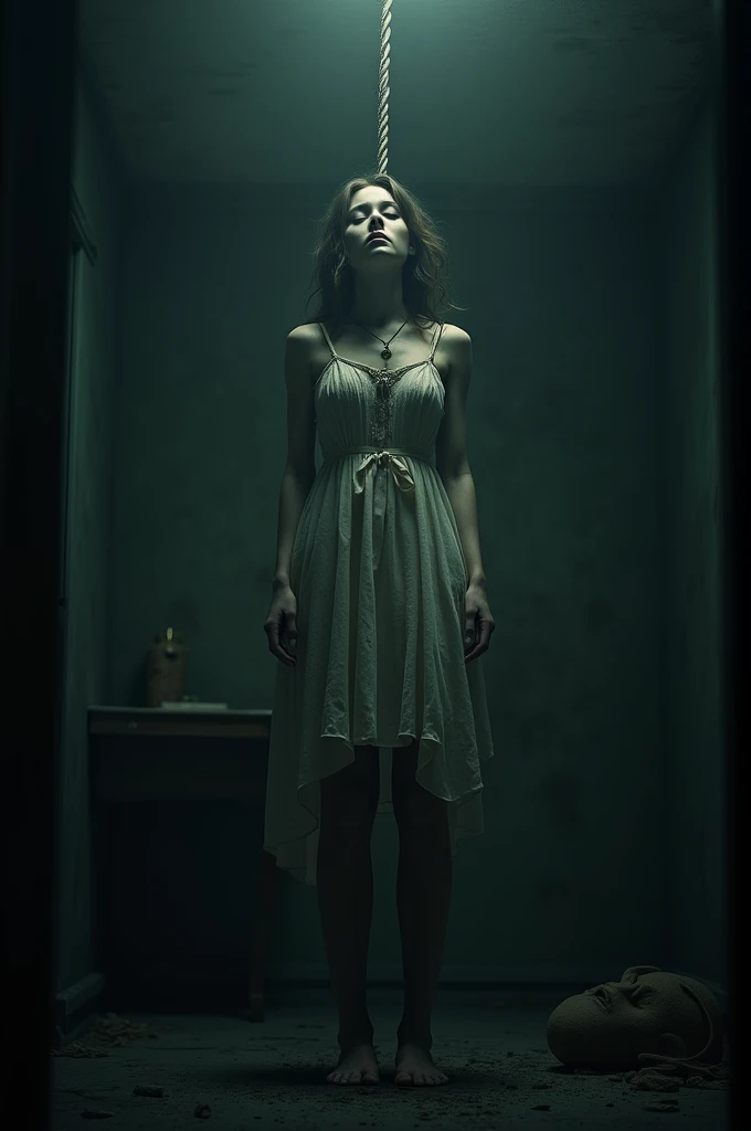 femme , triste , robe blanche , sang , A-cup , small breasts , runners body, women in underground bomb shelter
