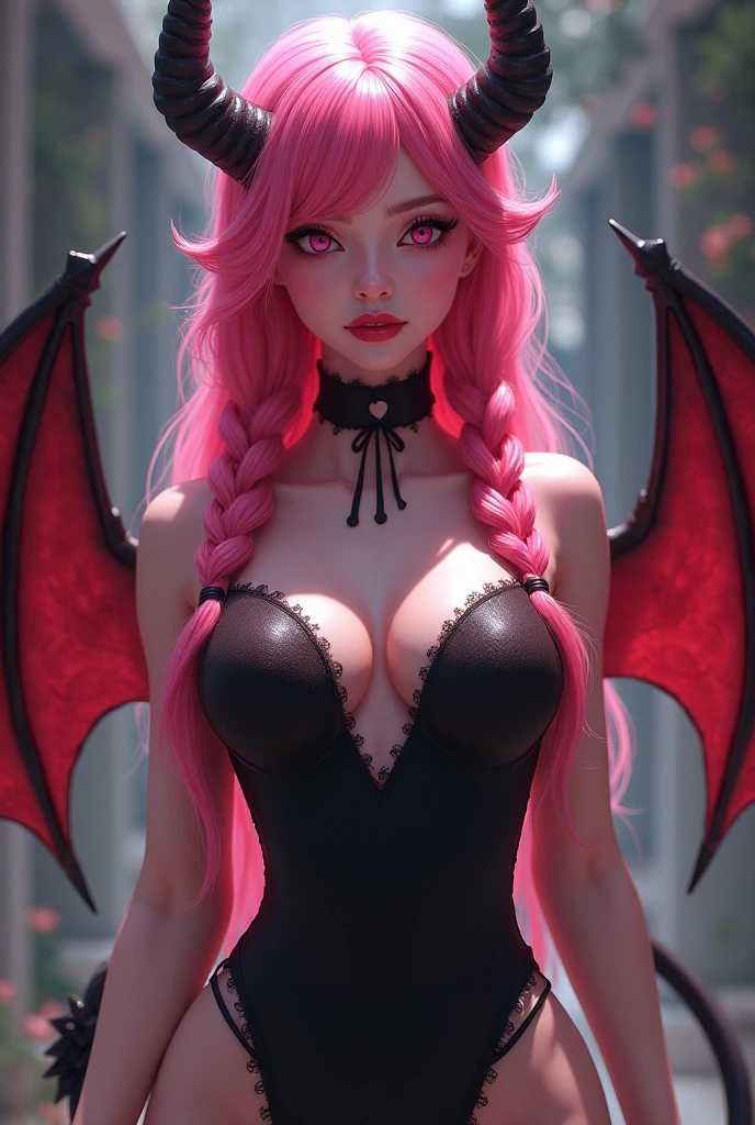 (UHD, retina, masterpiece, accurate, anatomically correct, textured skin, super detail, high details, high quality, best quality, high res, 1080P, HD, 4K, 8k, 16k), (beautiful detailed eyes, beautiful detailed lips, extremely detailed eyes and face), soft lighting, physically-based rendering, vivid colors, (((large breasts:1.6))), (succubus, luxurious and dress, wings, horns:1.5), (portrait, shiny hair, shiny skin, blush), (night city lights, red and purple light, bokeh), eye reflection, (smirk:1.5), (pink hair, sit on the floor, profile:1.2), (fog, smoke, eyes that shine suspiciously:1.5),