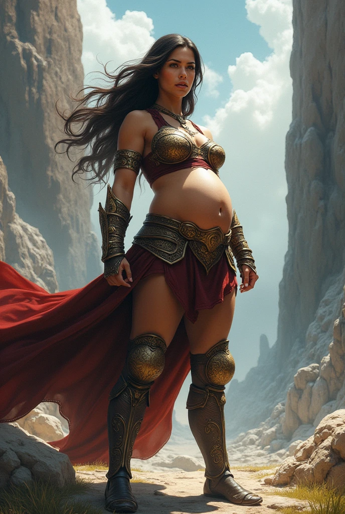 very heawy pregnant woman sexy bikini barbarian advanture big tits sword and shield aloy