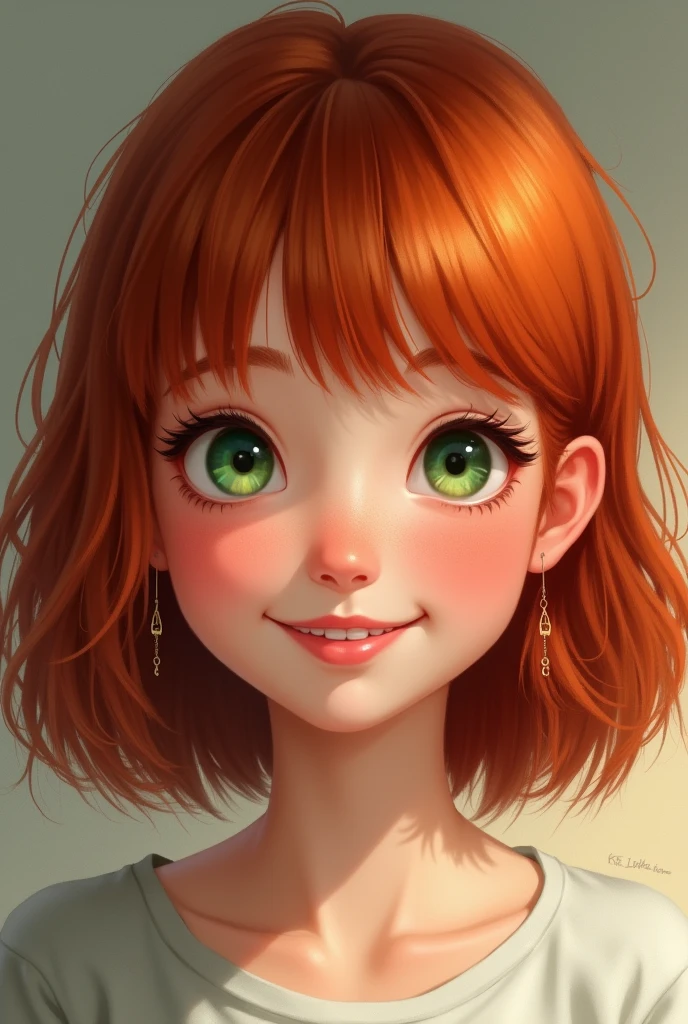 a happy little girl with red hair, beautiful face,short hair with bangs, wearing a red dress with a strawberry texture,red eyes,Speaking with little boy with orange hair, orange clothes, green eyes,happy face,beatifull face in the style of a Disney Pixar cartoon, stramberry fields on a sunny day,