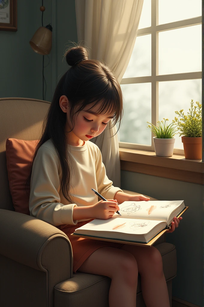 An atom reading a story book in a children’s book style