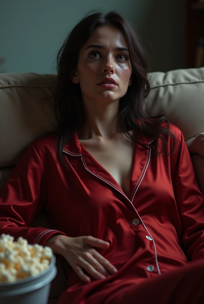 scene from a rated R horror film, bloody dead body on a couch with missing arms