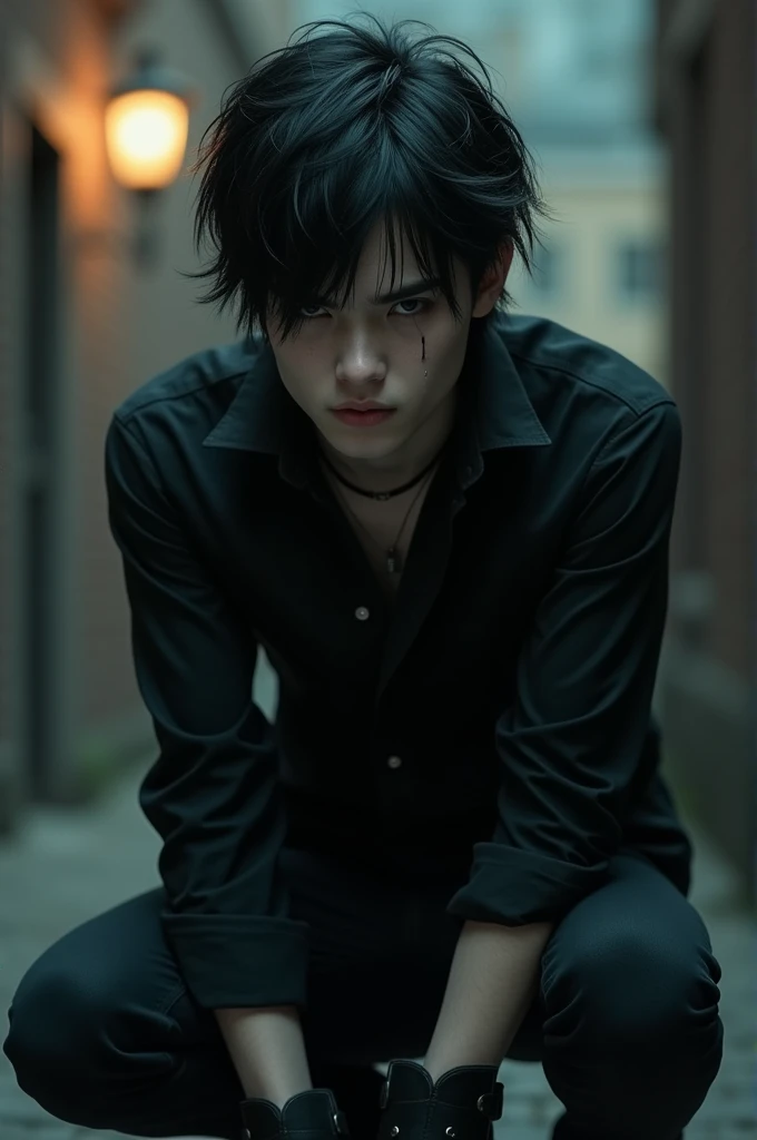 Create a scary anime boy cartoon 