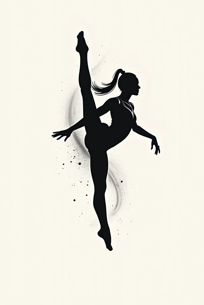 Girl doing gymnastics, silhouette, Green colors, White background, geometric, minimalist