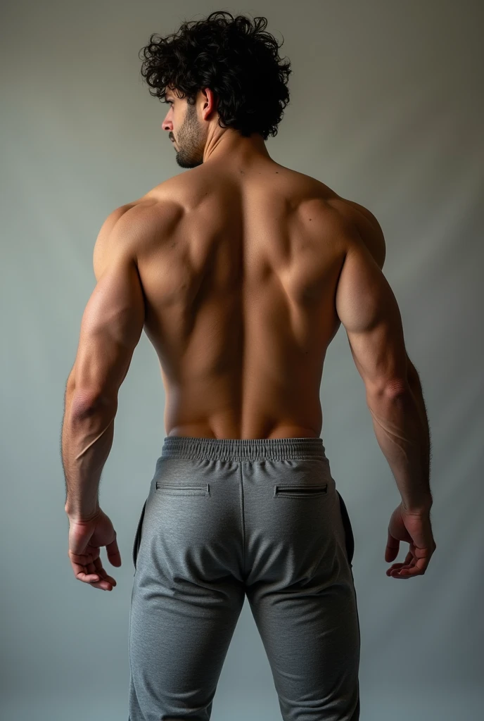 jogador de futebol, homem ?????, very handsome, cabelos brancos, muscular, full body, gray jeans (((backside)))