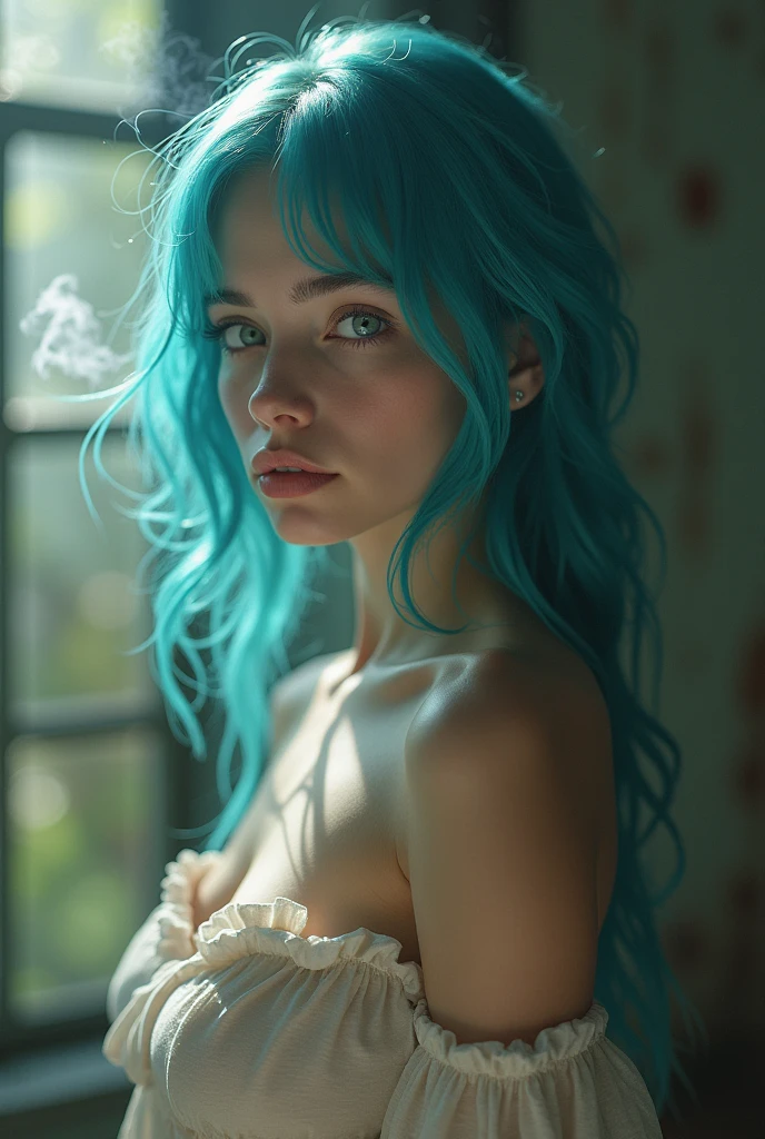 1girl, detailed blue hair, naked body, intricate pubic hair, good natural lighting, ultra-detailed, 4k, highres, realistic, photorealistic, masterpiece, vibrant colors, chiaroscuro lighting, dramatic shadows, cinematic composition, elegant pose