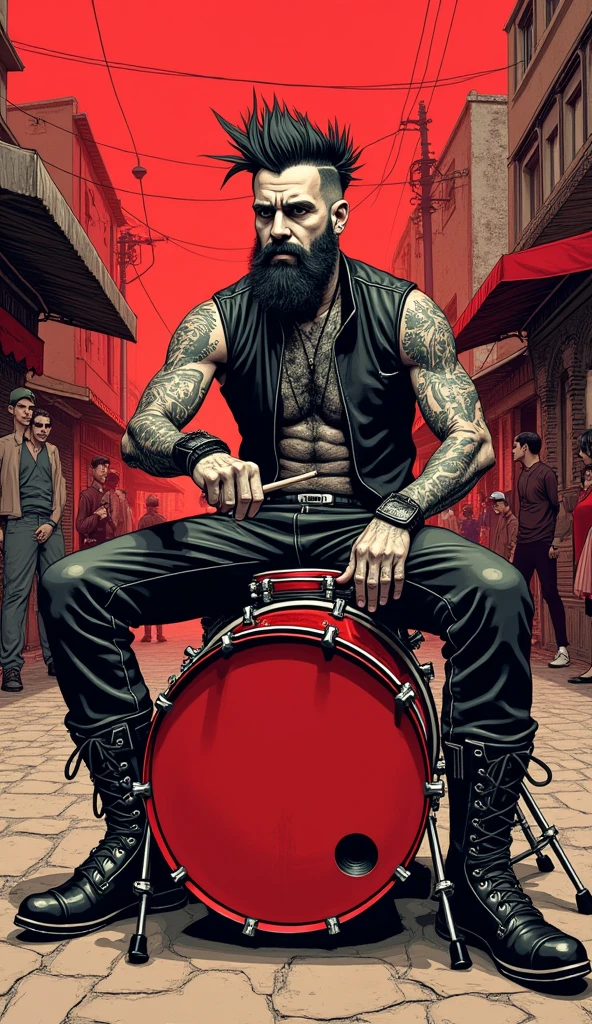 muscular man, Leather, Flattop haircut, cigar, smoking