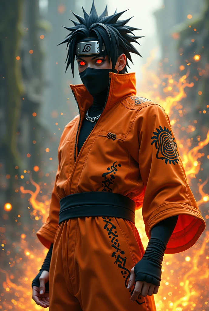 Create an image of Obito with Naruto's clothing mode supreme