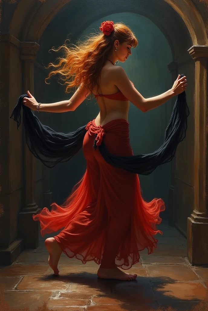 ((Epic masterpiece)), A captivating Russian avant-garde painting of a curvy Young woman salsa dancing., beauty, vibrant colors and patterns that reflect latino culture. Surrounding her is a swirl of vivid smoke, painting