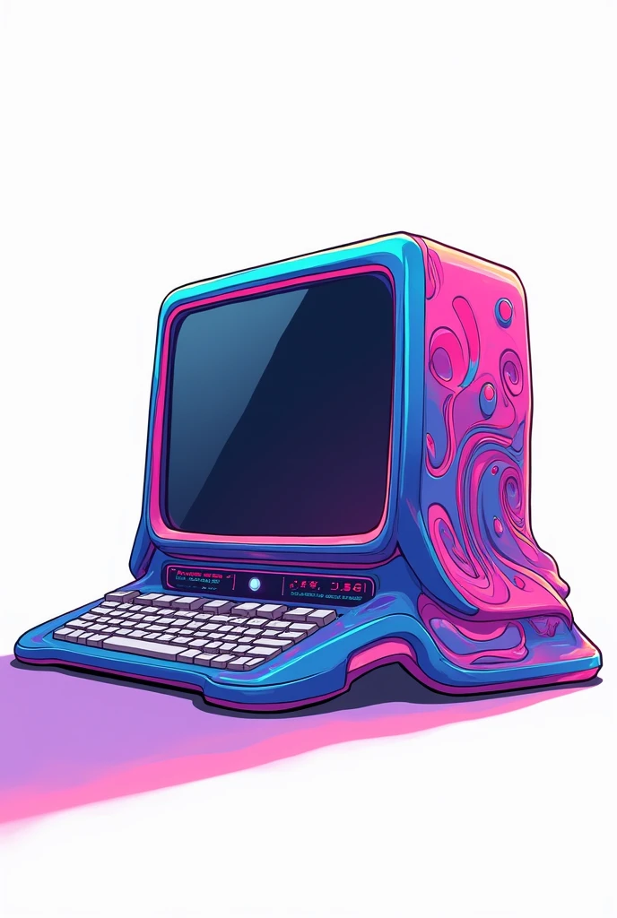 cartoonish, high resolution, comic, white background, polished, vaporwave computer on a wave, polychrome, luxurious, 4k, minimalist