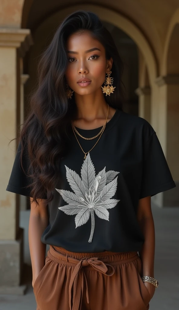 Long black hair bright blue eyes weed shirt cigarette in hand black weed shirt black ripped jeans