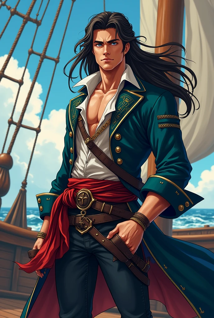 Intricately detailed portrait painting, risque male pirate