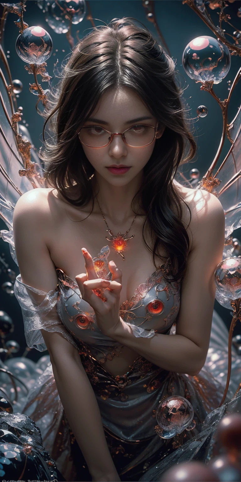 (The best illustrations)、realisitic、ultra-detailliert、The best lighting、Best Shadows、alluring succubus, ethereal beauty, perched on a cloud, (fantasy illustration:1.3), enchanting gaze, captivating pose, delicate wings, otherworldly charm, mystical sky, (Luis Royo:1.2), (Yoshitaka Amano:1.1), Dungeon and Dragon、caves、Dungeon、 A Necromancer、natta、Dark style、Succubus、Devil's Daughter、Bat Wings，(((Demon Hornlack-rimmed round glasses))))、(red eyes glowing:1.6)、​beautiful countenance、Tindall Effect、(High Detail Skins:1.2) absurderes、Ponytail distortion、jewely、Beautiful expression、Toned waist、Wide buttocks、Tindall Effectmasuter piece、top-quality、Highest Standards、Top image quality、masutepiece、intricate detailes、High resolution、Depth Field、natural soft light、profetional lighting、Great smile、(High Detail Skin: 1.2)、photorealistic anime girl render、Strong highlights of the eyes、Perfect Anatomy、crotch open、Shy、Spreading your legs、Panties are visible、Skirt flipping、Body shiny with oilerectile nipple))、8K resolution、intricate clothing、Intricate details