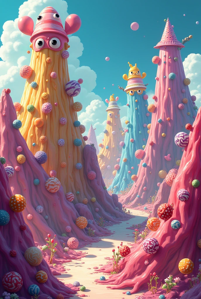 Draw mountains of candy, based on the game Cuphead