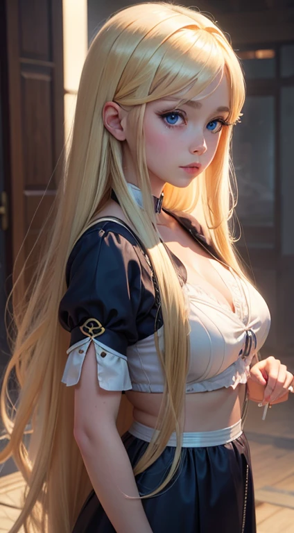 Ahri_Cosplay, White Tails, Black long hair, yellow eyes, (knee shot), (Surreal), (illustration), (Resolution enhancement), (8k), (Very detailed), (Best illustration), (Beautiful and delicate eyes), (best quality), (Super detailed), (masterpiece ), ( wallpaper), (Detailed face),one blonde, curls,(High top fade in and out:1.3), (Smile brightly, bright look), dark theme, soothing tone, pastel colors, high contrast, (natural skin texture, Surreal主义, soft light, Impatient),exposure blending, medium shot, Bokeh, (human development report:1.4), high contrast, (Movie, teal and orange:0.85), (pastel colors, fade, soothing tone:1.3), high saturation, (Super detailed:1.2),(big breasts :1.2)