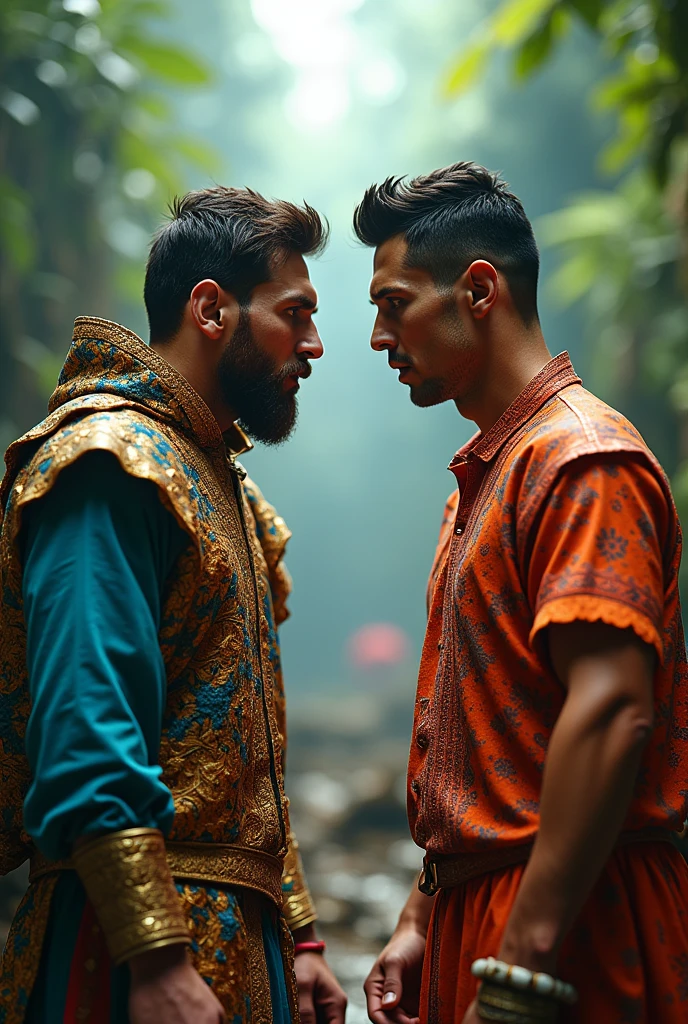 2 good looking muscular men holding hands and kissing each other, bg that shows something from the Islam. The men need to look like Muslims