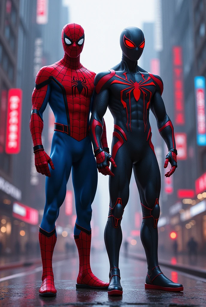 woman spider man - spider - man and spider - man in a dark city, spider - verse art style, into the spiderverse, spiderverse, into the spider verse, futuristic style spiderman, miles morales!!!, 3840 x 2160, 3840x2160, miles morales, hq 4k wallpaper, rendered in sfm, super detailed render