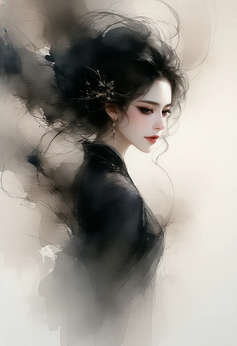 Woman with black hair and black gauze blindfolded, Mysterious girl, Mysterious woman, Guviz-style artwork,, Guviz, Anime style. 8K, Dark style, Anime girl in black dress, by Yang J, Shoujo anime girls,, Beautiful character painting, dark art style