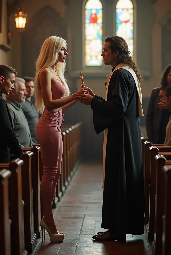 masterpiece, Wedding, the newlyweds are standing, priest, priest прикасается к ногам невесты, bride on her knees sucks dick in a veil, ashamed, shy, 18 year old girl whore, exhibitionist, at the wedding, There are a lot of people around, blonde hair, long boots, realistic, Super Detail, 8 k, UHD, High detail, high quality, award-winning, Best quality, A high resolution.