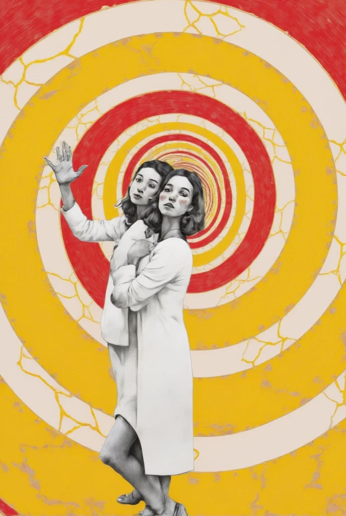 The picture of women in white uniforms is Spiral, Drawn into the spiral vortex , LSD Trip, vertigo - inducing,  LSD ripples , hypnotism,  （LSD , Dreaming illusions, best sleep,  spinning round and round death , Hypnotic, Psychedelic LSD , Astral Projection, Hypnotic dimensions, Spiral ,  distorted pose , yellow,red,White