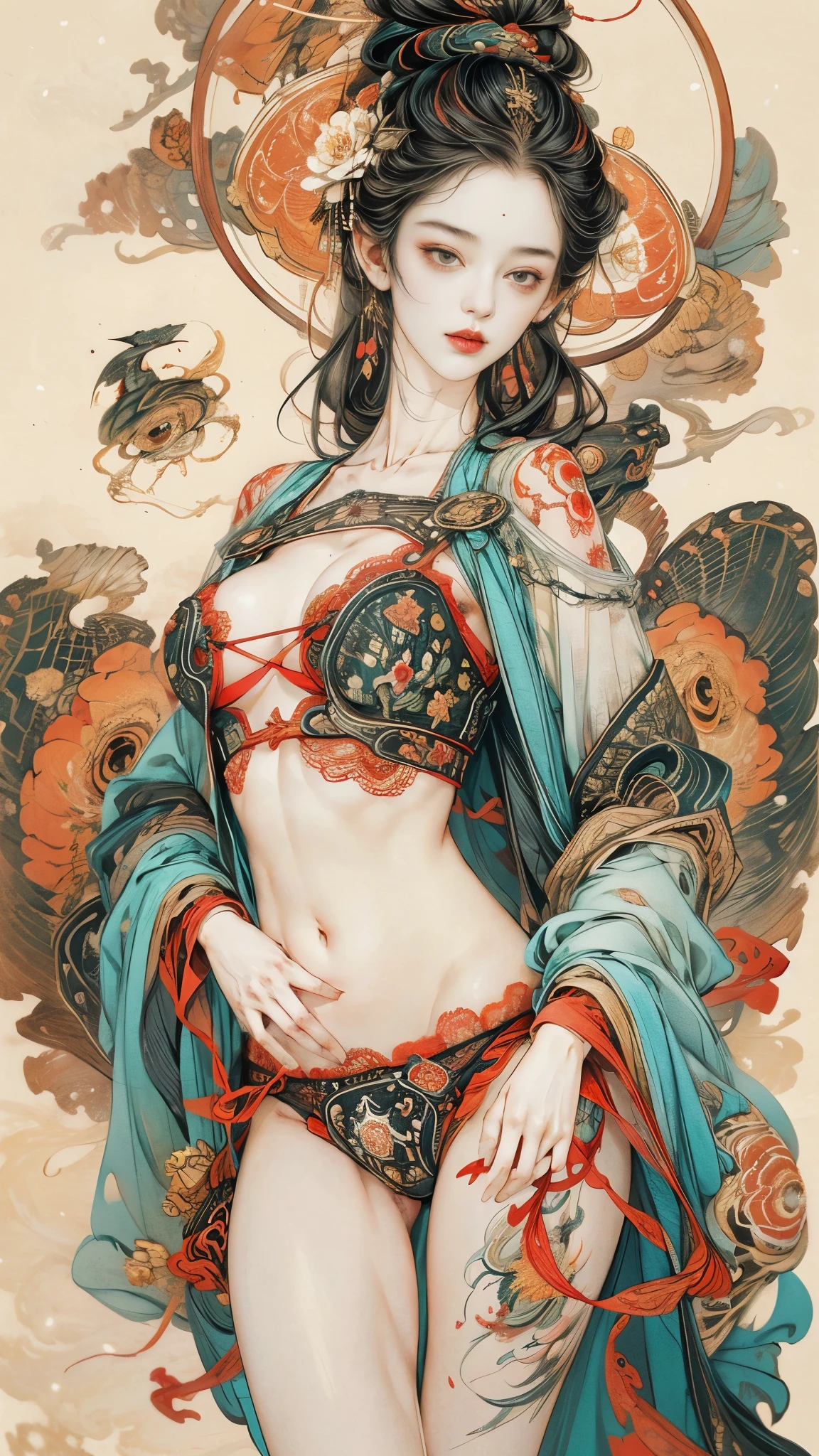 abstract expressionist painting abstract beauty,(black transparent, lace panties),(((looking at the camera))),approaching perfection,dynamic,moonlight,highly detailed,digital painting,artstation,concept art,smooth,sharp focus,illustration,art by Carne Griffiths and Wadim Kashin . energetic brushwork, bold colors, abstract forms, expressive, emotional, official art,unity 8k wallpaper,ultra detailed,beautiful and aesthetic,masterpiece,best quality,(zentangle, mandala, tangle, entangle),(fractal art:1.3),1girl,(medium breasttremely detailed),((cowboyshot:1.5)),the most beautiful form of chaos,elegant,a brutalist designed,vivid colours,romanticism,by james jean,roby dwi antono,ross tran,francis bacon,michal mraz,adrian ghenie,petra cortright,gerhard richter,takato yamamoto,ashley wood,atmospheric,ecstasy of musical notes,streaming musical notes visible,
