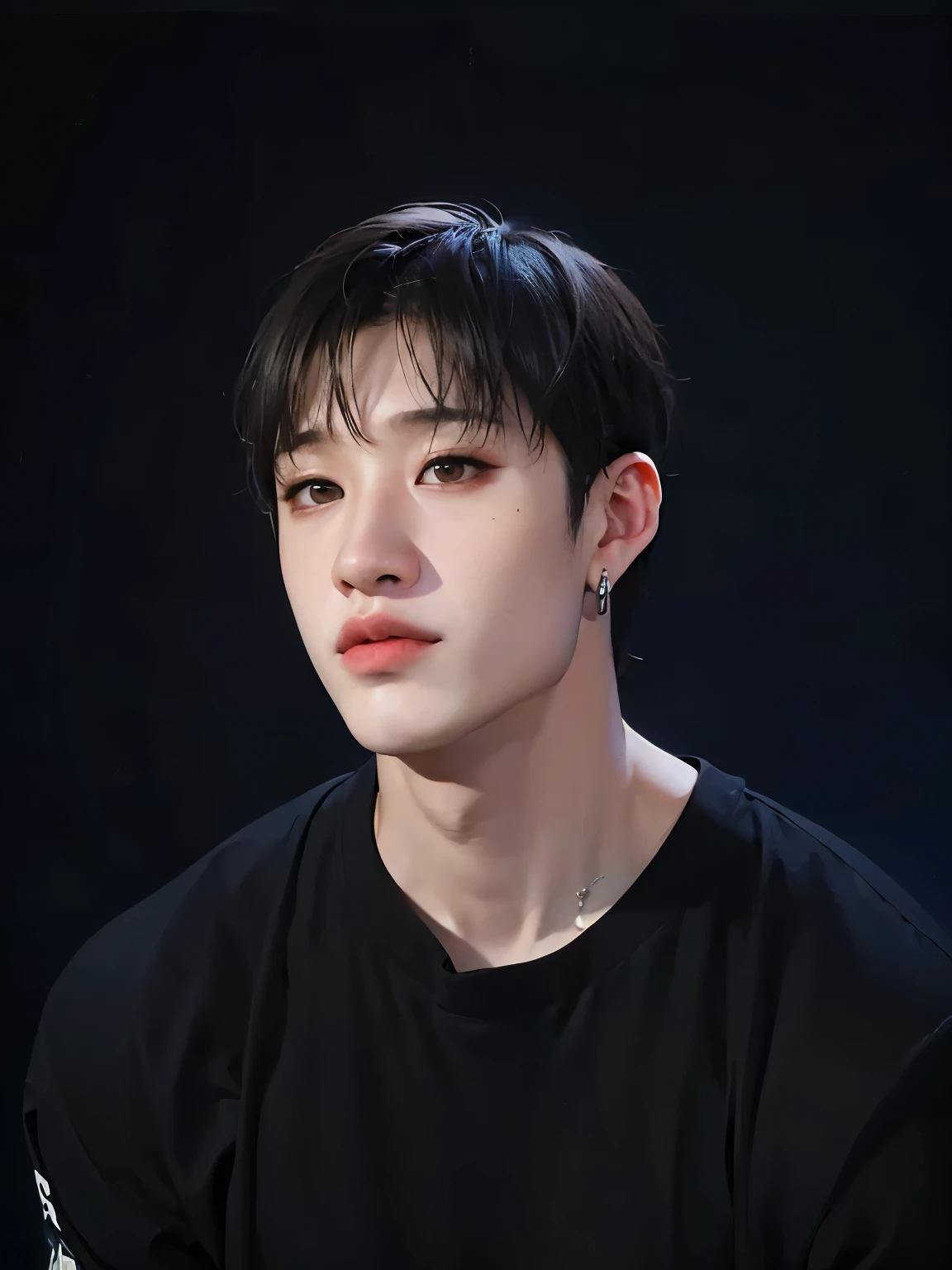 Bangchan skz face, high resolution , anatomically correct , quality, super detail , Ultra HD, rosto tenso