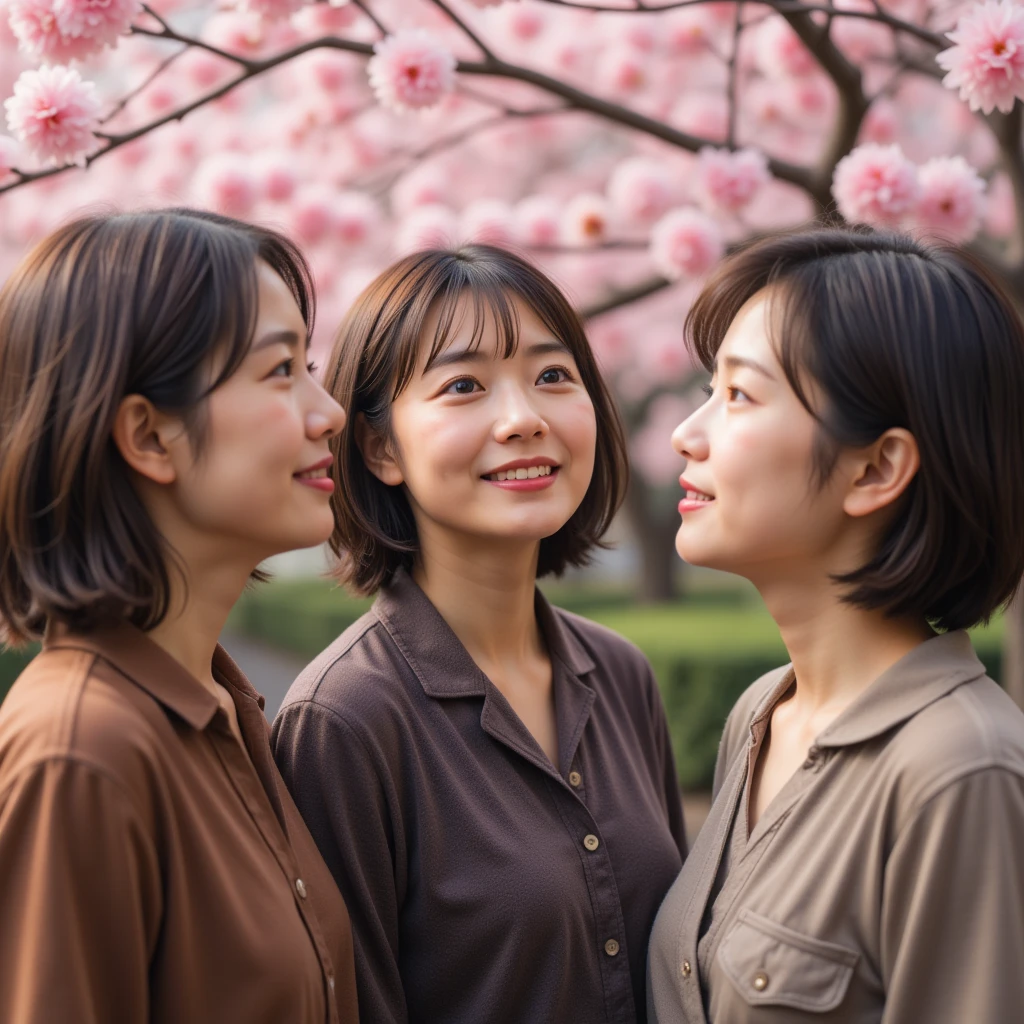 nsfw, ((top quality)), ((8k)), ((masterpiece: 1.3)), (  perfect appearance ), (Photorealism: 1.2), (( 3 women having a chat)), (( 3 women)), (Cherry blossoms in full bloom at the park), ( 3 womenが上の木々 looking up ),

Japanese  3 women, ( 3 women, 55 and 32 and 46 years old ),  realistic skin texture ,  fine wrinkles all over the skin , Dull skin, Dry skin, Facial wrinkles, Wrinkles at the corners of the eyes,  double eyelid , Lower eyelid tear trough, Crying Mole,  lips are thin and open ,  his lip is raised 、 smiling gently , Dimples, Medium-length hair, ((whole body)),