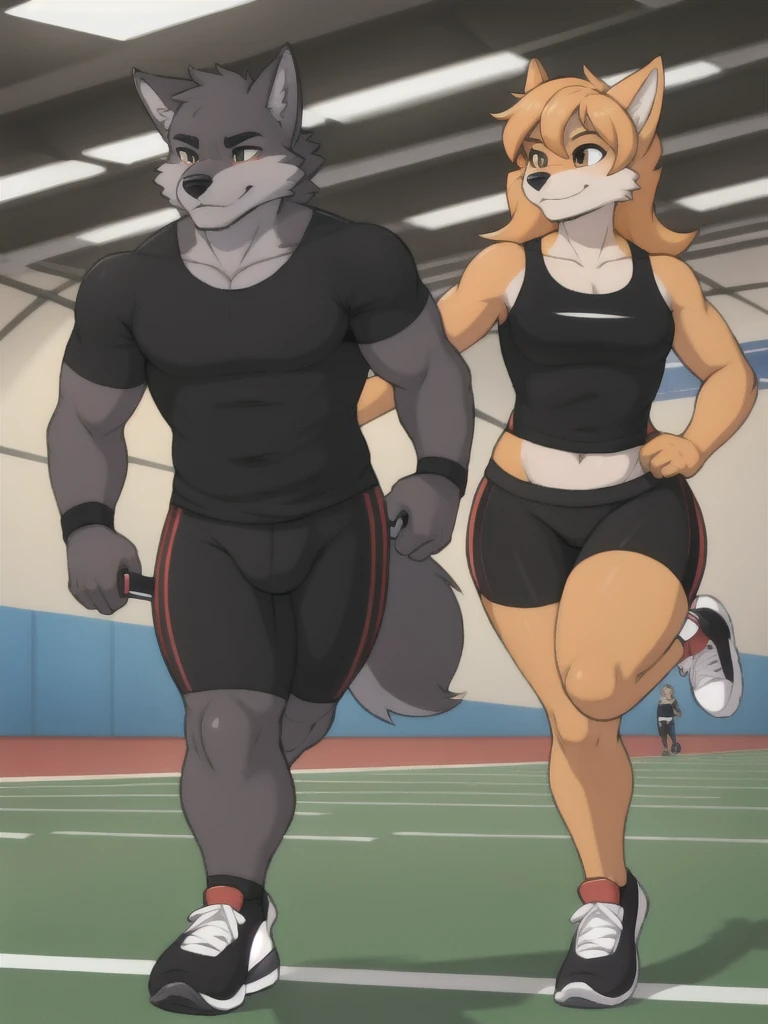 Hunter from Road Rovers, 1boy, male focus, furry, wearing black shorts, thick thighs, hind legs, messed up eyes, acting stupid,