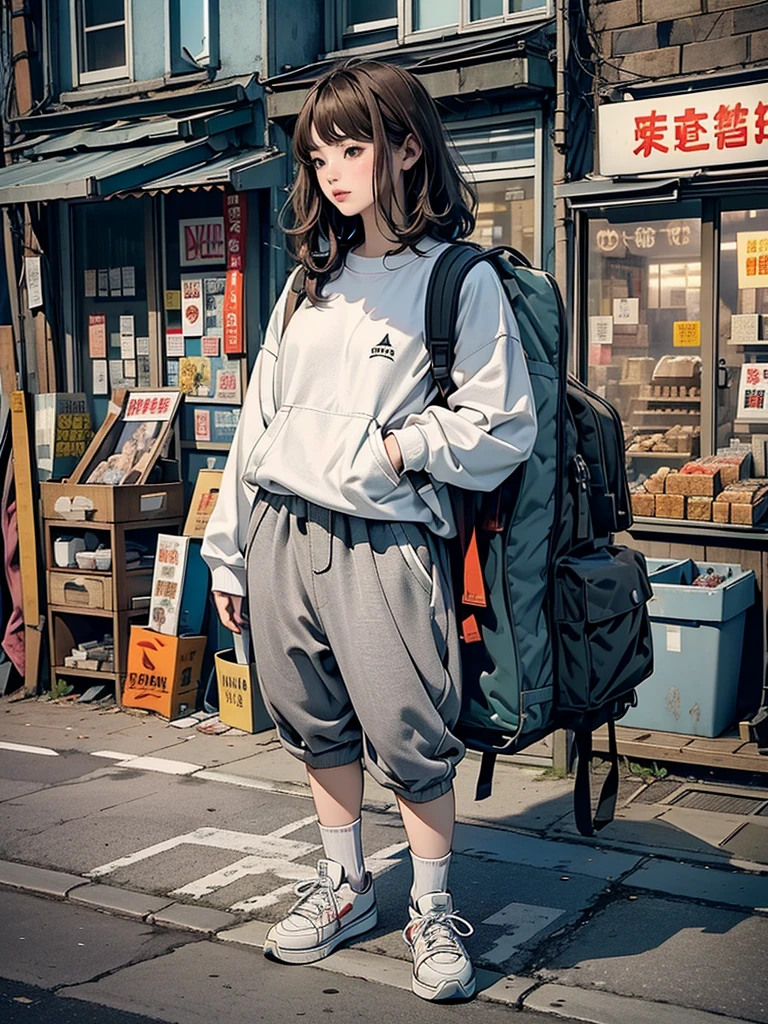 
(1 girl) 、Create an " ショップの前でスマホを見ている" scene where a beautiful dark gray-eyed Japanese young highschool girl .silver color highlight hair,ash brown color hair,street snap


 、Droopy eyes、 (plump skin:0.8) 、Streetscape drawn down to the smallest detail 、 Detailed background 

  、4K ,8k ,realistic style,(( looking to the right, gazing into the her phone、 sideways、looking away、looking at another 、looking at my phone sideways)) 、((standing、Backpack、 グレー oversized trainers、ショートパンツ 、 black socks、 ホワイト thick soled sneakers ))




