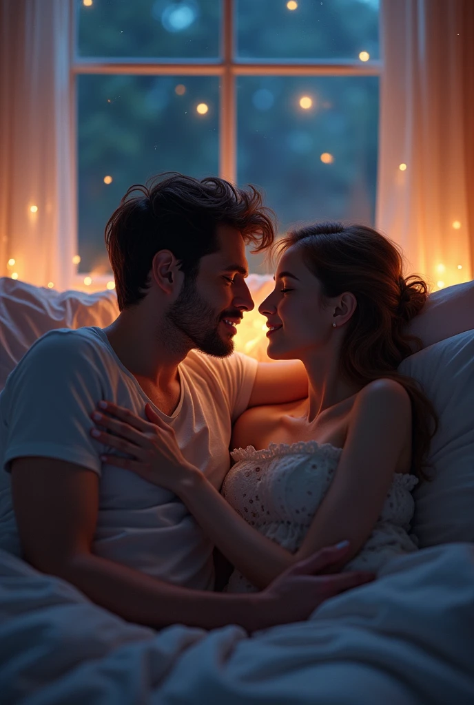Create a 3D romantic picture of a married couple