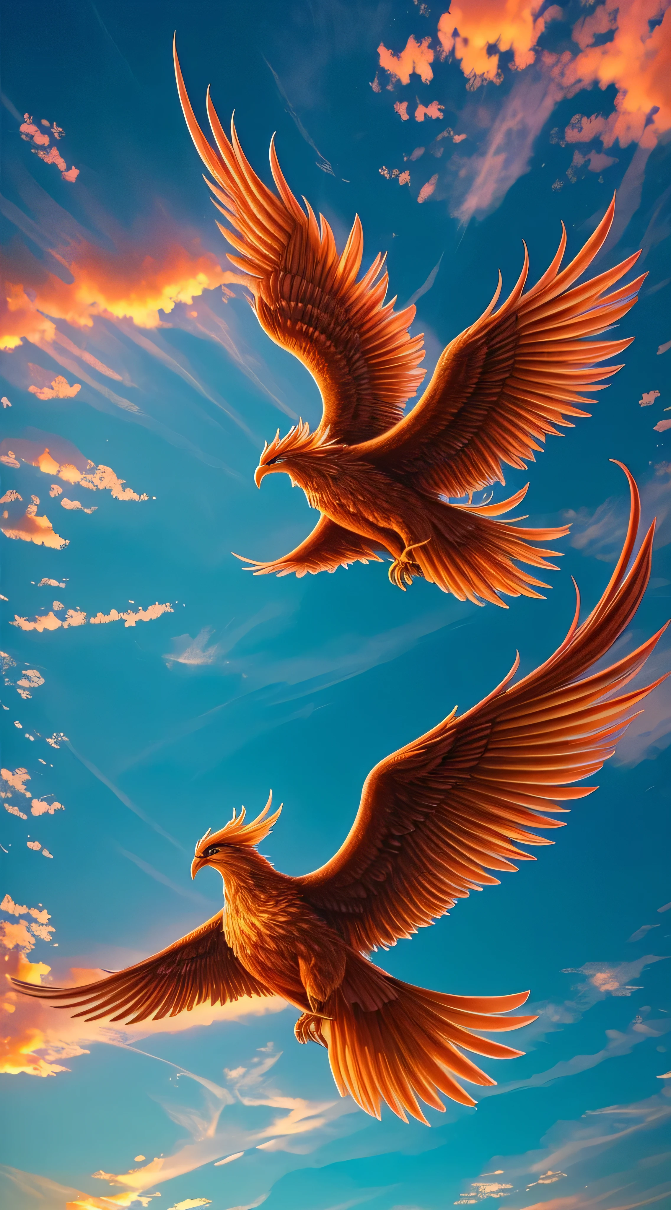 masterpiece,  top quality, { top quality}, {{masterpiece}}, { high definition }, Phoenix, Detailed Images,  attractive, exotic, , Great God, Phoenix, Flying Feathers , Colorful sky, Under the beautiful sky, thunder