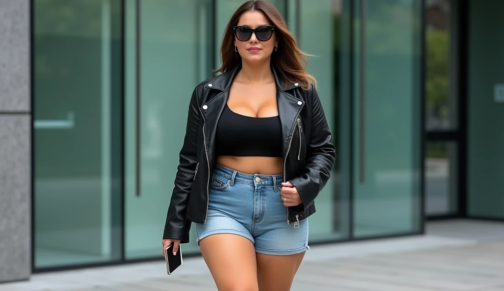 Full body photo of SEXY 50YO MATURE MILF AISHWARYA RAI as MILF MODEL, (((opening clothes))), ((black denim shorts with black mini top)), ((thigh high platform boots)), (((seductive pose in cannes red carpet))), day scene, curvaceous mature hourglass figure, massive tight breasts with huge cleavage, look straight at camera, ((ponytail hair)), sexy 50 yo mature MILF, soft volumetric lights, intricate details, (ArtStation:1.2)
