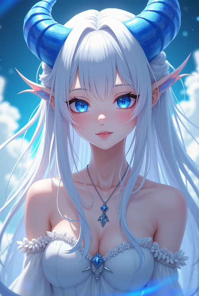 anime girl with white and blue Lots of patterns 