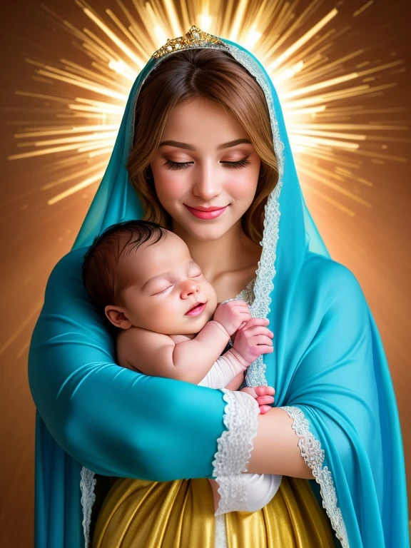  The mystery of the Nativity of our Savior Jesus Christ !  Many colors around the   ! Newborn baby - Jesus Christ radiates light , bright rays of light radiate from him  !  His aura shines and illuminates everything around  ! The Holy Virgin Mary holds a newborn baby, Jesus Christ in her arms ! A very sweet and beautiful newborn baby smiles !  beautiful blue eyes  ! A bright halo above the newborn's head ! Магия создания  masterpiece failsов в портретном искусстве ! All ,  paints cast on canvas,  magically move and mix ,  turning into a stunningly beautiful portrait  !  masterpiece fails,  bright and contrasting colors are amazing  . наше воображение - создание  masterpiece failsа в стиле Альберто Севезо !!  Merry Christmas to all  !!