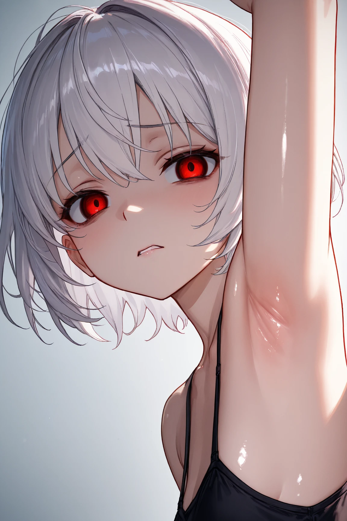 White Hair、Red eyes、Droopy eyes、short hair、Bobcut、Blushing、Sexy face、I'm in pain顔、Sweating、naked、Nipples are erect、tears、Drooling、Eyes are hearts、Droolingが糸を引いている、Painful face、Trembling、I can not stand it、Sticking out tongue、Futanari、Chastity belt、I'm in pain、I can't ejaculate