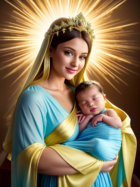  The mystery of the Nativity of our Savior Jesus Christ !  Many colors around the   ! Newborn baby - Jesus Christ radiates light , bright rays of light radiate from him  !  His aura shines and illuminates everything around  ! The Holy Virgin Mary holds a newborn baby, Jesus Christ in her arms ! A very sweet and beautiful newborn baby smiles !  beautiful blue eyes  ! A bright halo above the newborn's head ! Магия создания  masterpiece failsов в портретном искусстве ! All ,  paints cast on canvas,  magically move and mix ,  turning into a stunningly beautiful portrait  !  masterpiece fails,  bright and contrasting colors are amazing  . наше воображение - создание  masterpiece failsа в стиле Альберто Севезо !!  Merry Christmas to all  !!