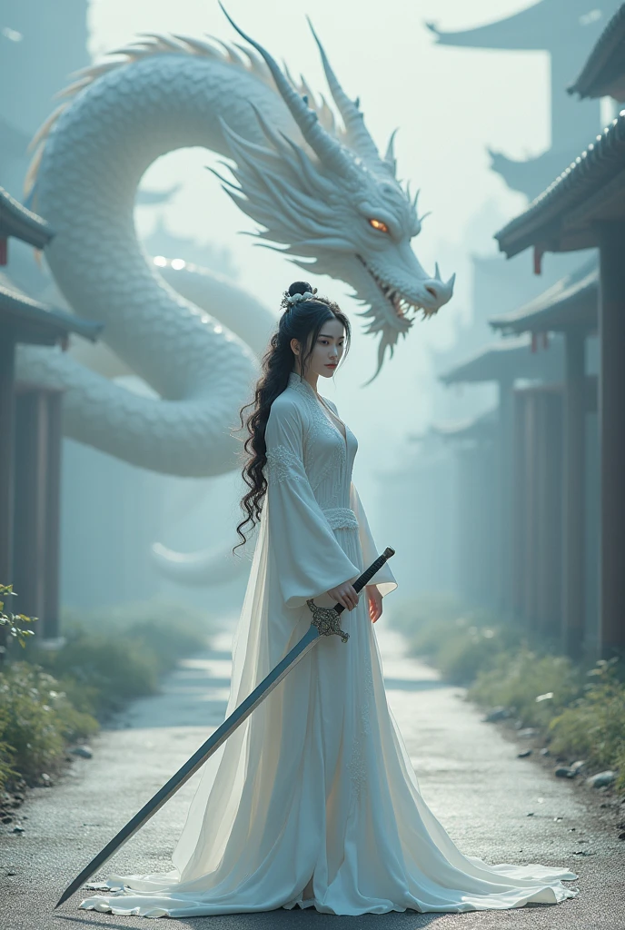 <(photorealistic:1.4), (extremely intricate:1.2)>, <(exquisitely detailed skin), cinematic light, ultra high res, 8k uhd, film grain, perfect anatomy, best shadow, delicate, RAW>, (Ray Tracing),(1 girl,cute, black hair,very long hair),<lora:conceptLoongChinaDragon_v10:1>,(loong midair, flying,Looking at the camera,misty,fog, ), Dark clouds cover the sky,misty , cloudy sky (Chinese Taoist woman the back(long hair,Taoist robe )on back, facing away, ) ,