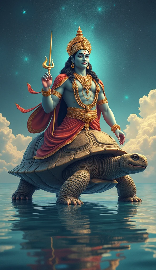 Lord vishnu god kurma avatar with half god vishnu and half tourtuise body

