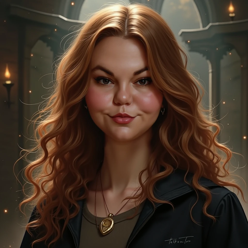 score_9, score_8_up,score_7_up, score_6_up, score_5_up, score_4_up, woman, best quality, highres, portrait, solo, beautiful, long red hair, brown eyes, makeup, lips, hermione granger, eyes clothed, grimace, stick out your tongue, large cleavage
